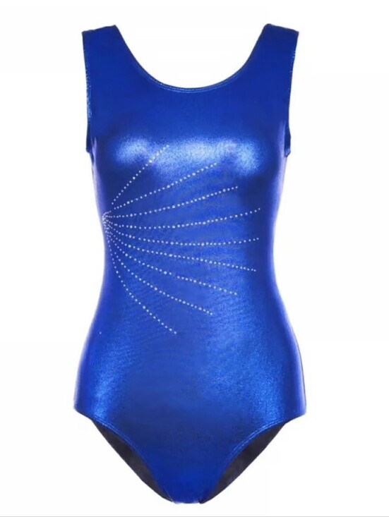 zkql Other - Shiny Metallic Royal Blue Sleeveless Leotard with Crystal Burst